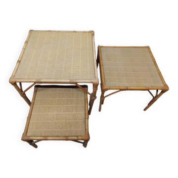 Set of 3 Vintage Rattan Coffee Tables