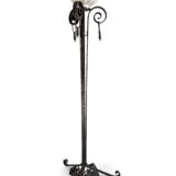 Large art deco floor lamp in wrought iron and white pressed molded glass (height 211 cm)