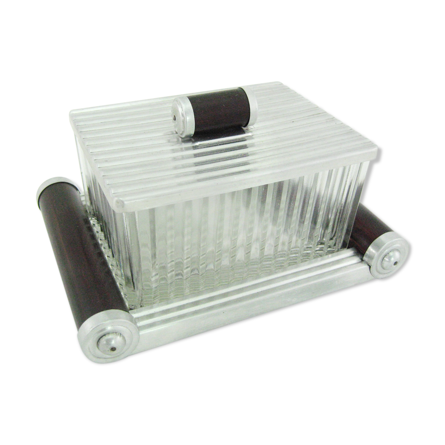 Glass cookie box and mirror tray - Art Deco style - vintage 30s