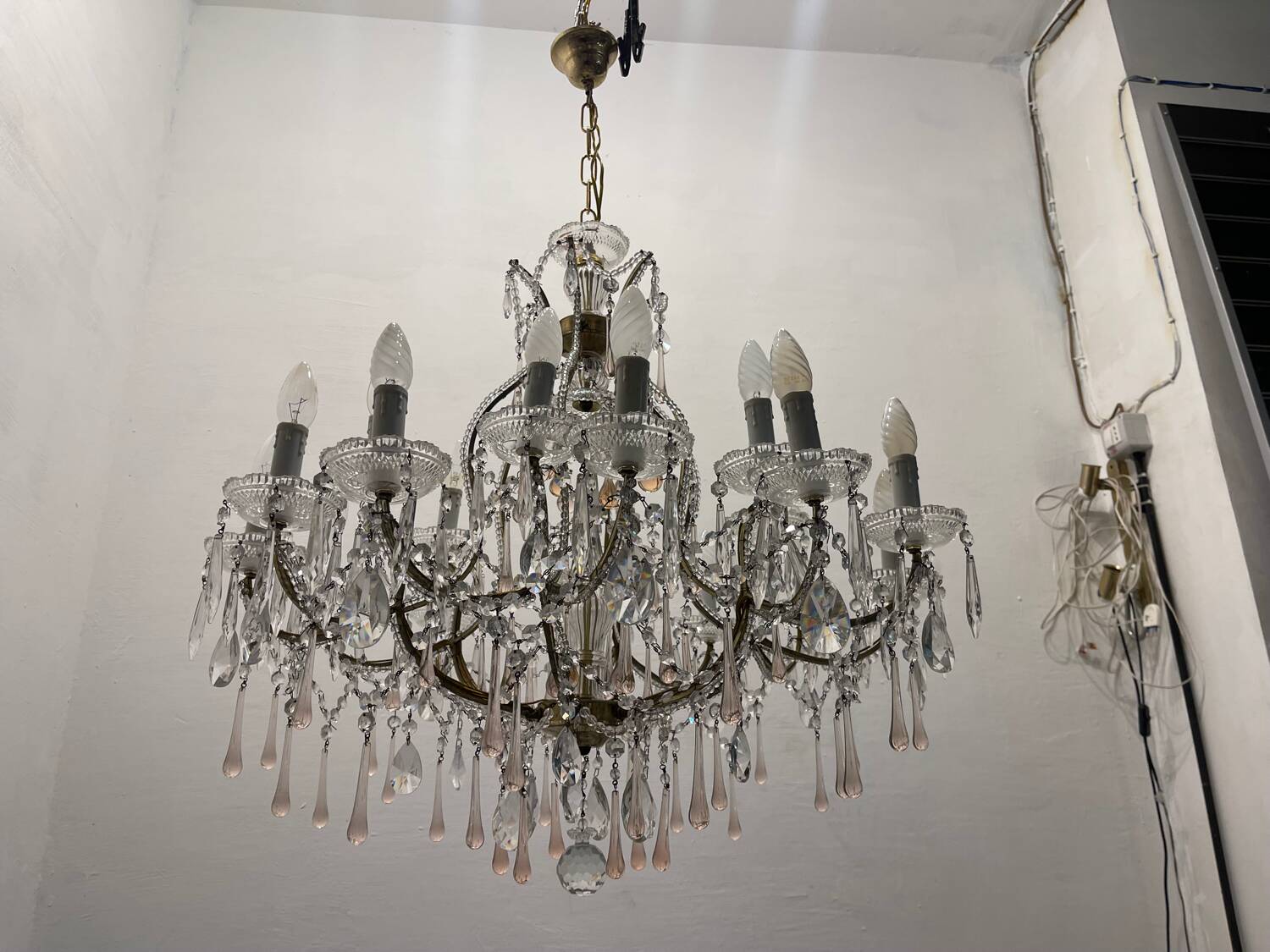 Large Crystal Beaded Pink Murano Glass Chandelier