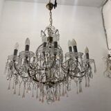 Large Crystal Beaded Pink Murano Glass Chandelier