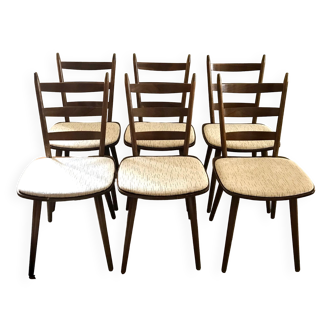 Set of six vintage Hiller chairs, 1960's, with bars and compass legs