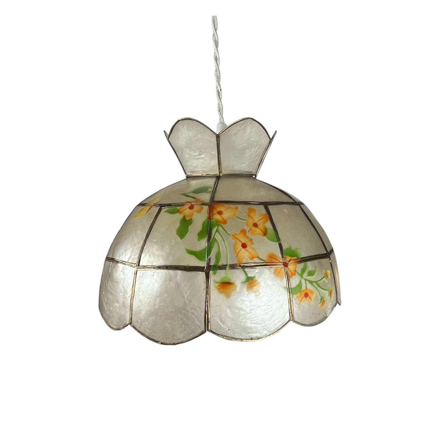 Capiz shell pendant light with flowers