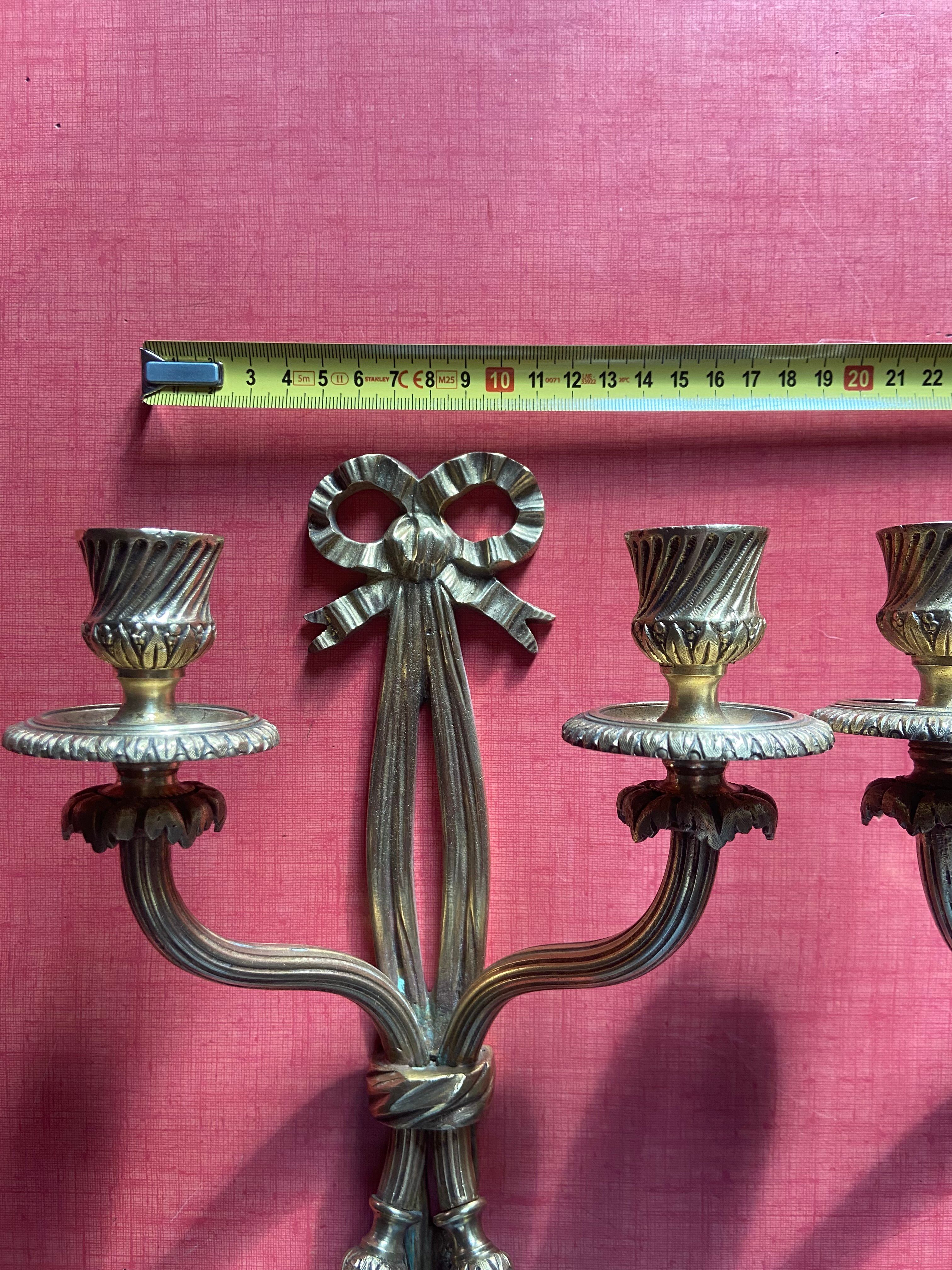 Superb Pair of Louis XVI Style Gilded Bronze Wall Lights – Signed A