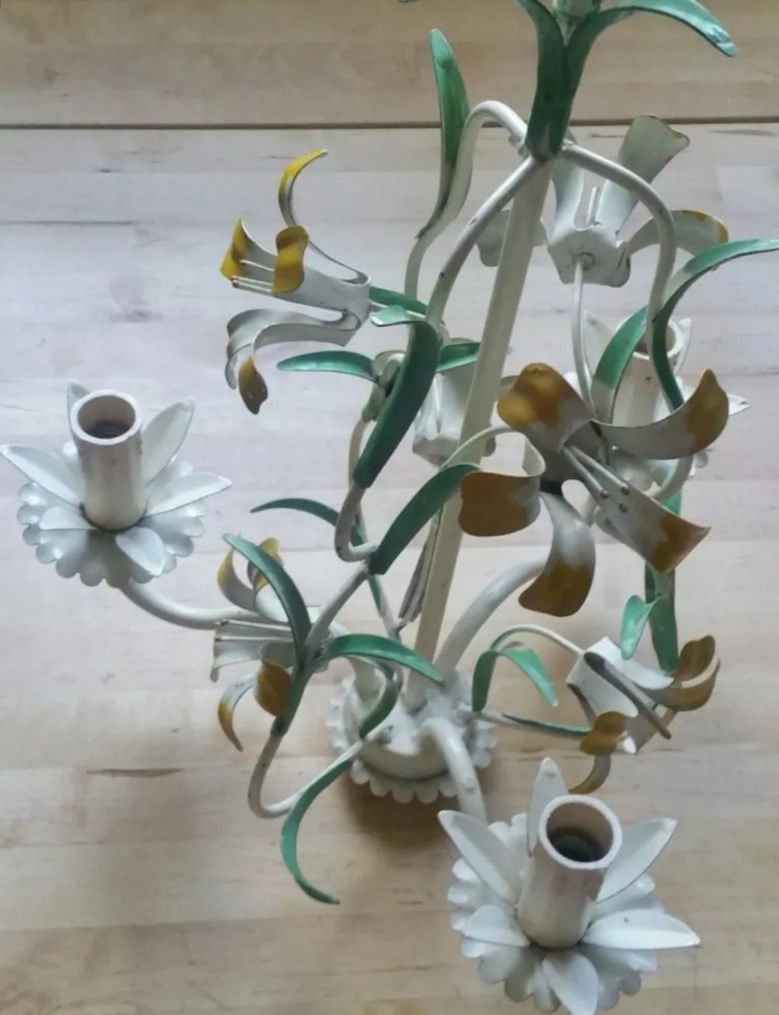 Lustre vintage tôle peinte à fleurs
