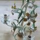 Lustre vintage tôle peinte à fleurs