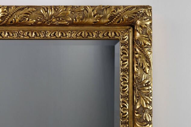 Grand miroir mural en chêne baroque rustique français, vers 1850