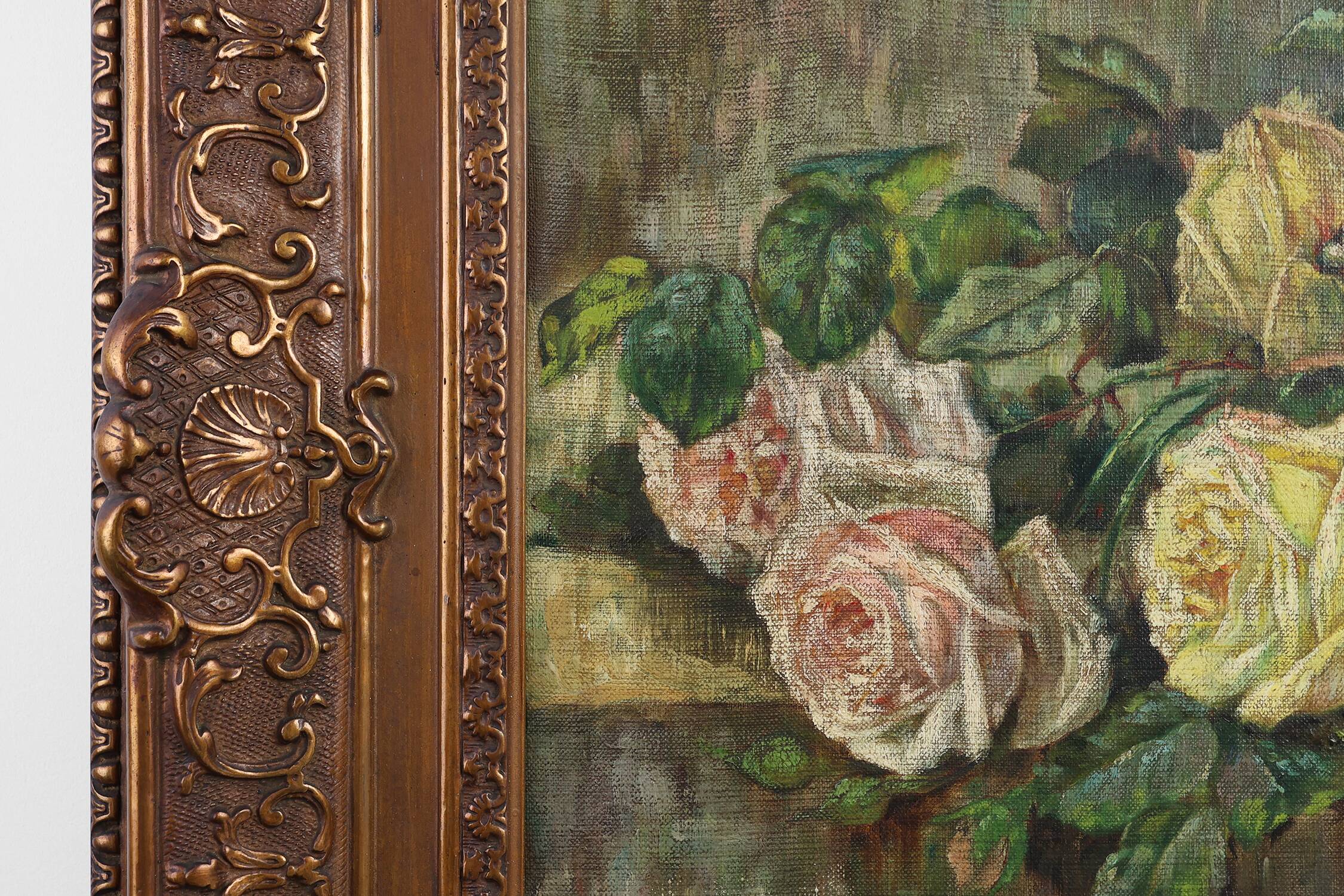 Romantic Floral Still Life Painting, Belgium ca. 1900