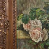 Romantic Floral Still Life Painting, Belgium ca. 1900