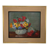 Oil on cardboard still life bouquet of flowers 20th century