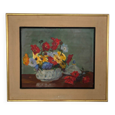 Oil on cardboard still life bouquet of flowers 20th century
