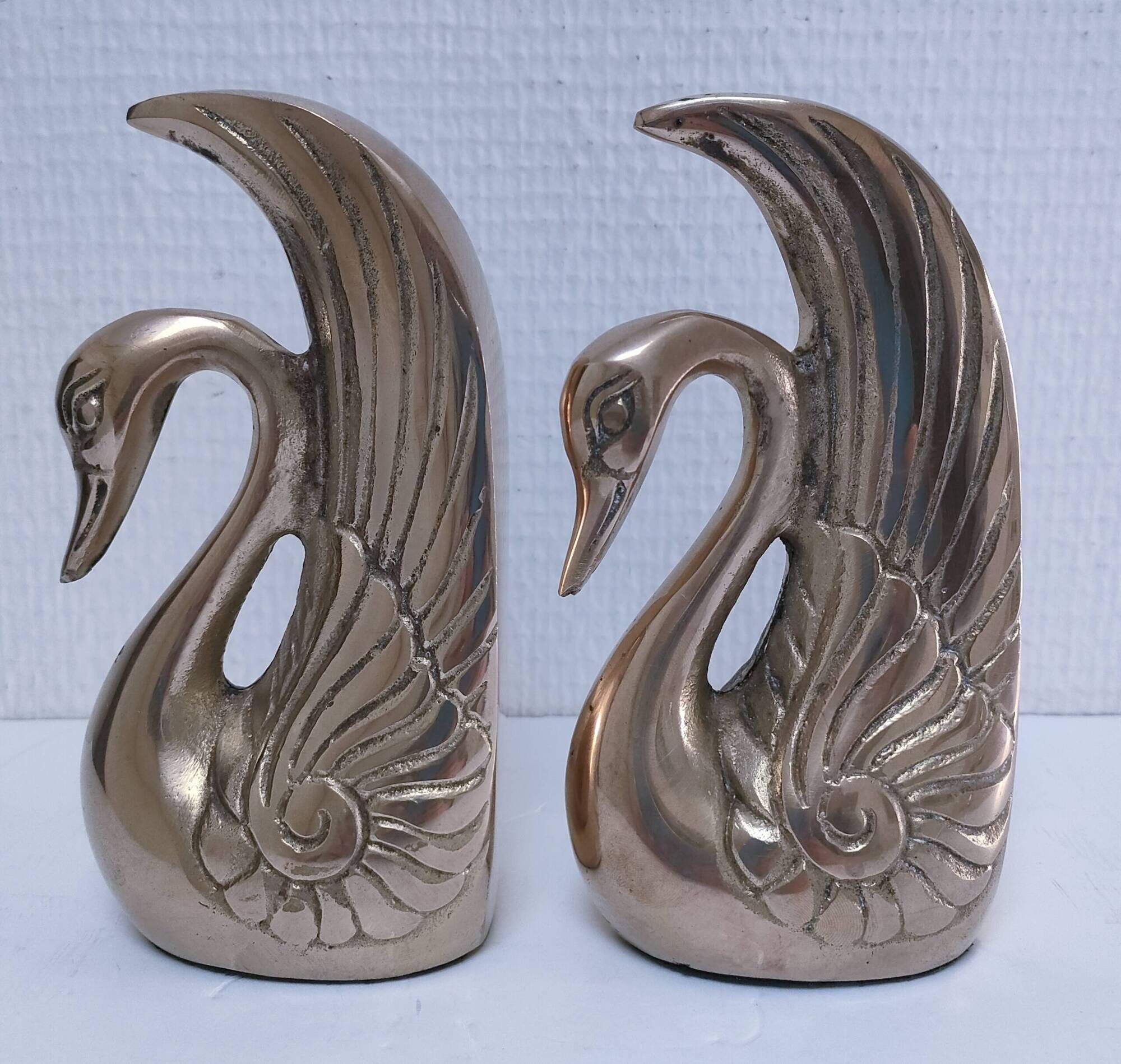 Pair of vintage stylized brass bird bookends