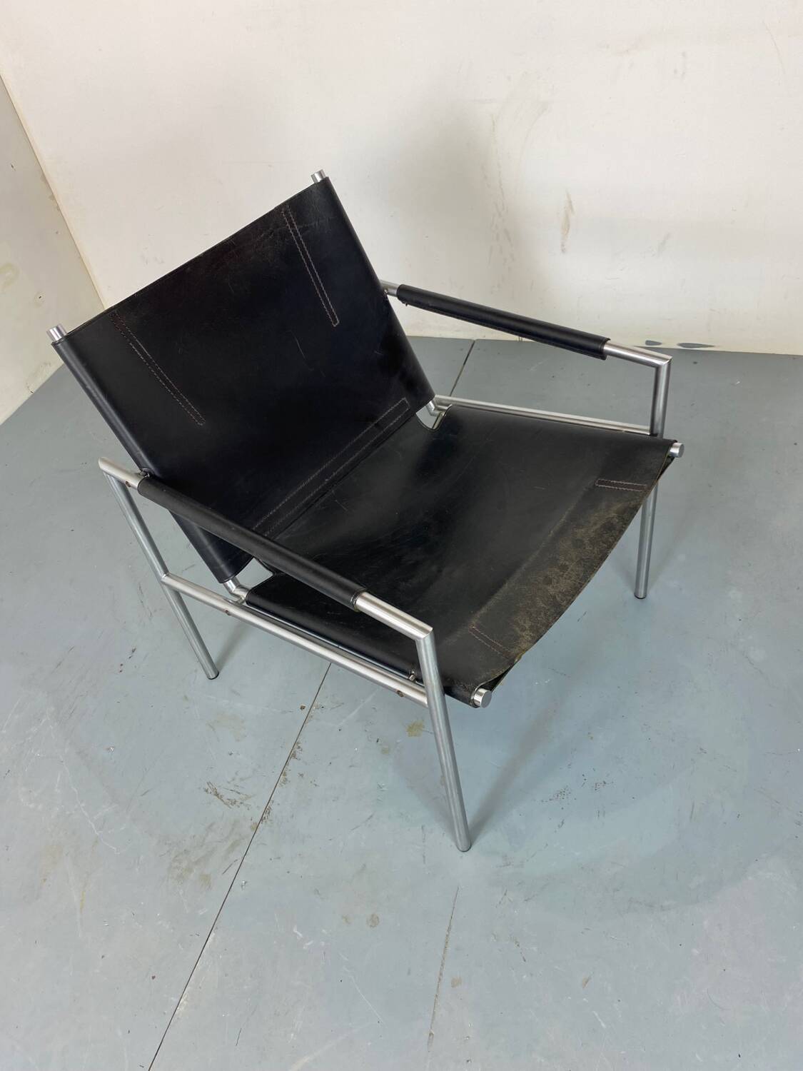 Fauteuil de salon moderne en cuir noir par Martin Visser pour T Spectrum, années 1960