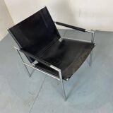 Fauteuil de salon moderne en cuir noir par Martin Visser pour T Spectrum, années 1960