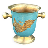 Seau à champagne en laiton cloisonné vintage avec un design de raisins turquoise.