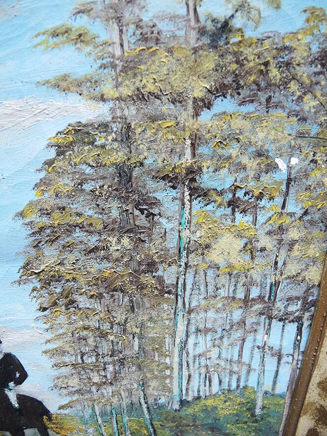 Old oil painting on canvas signed & framed: cavalier alone