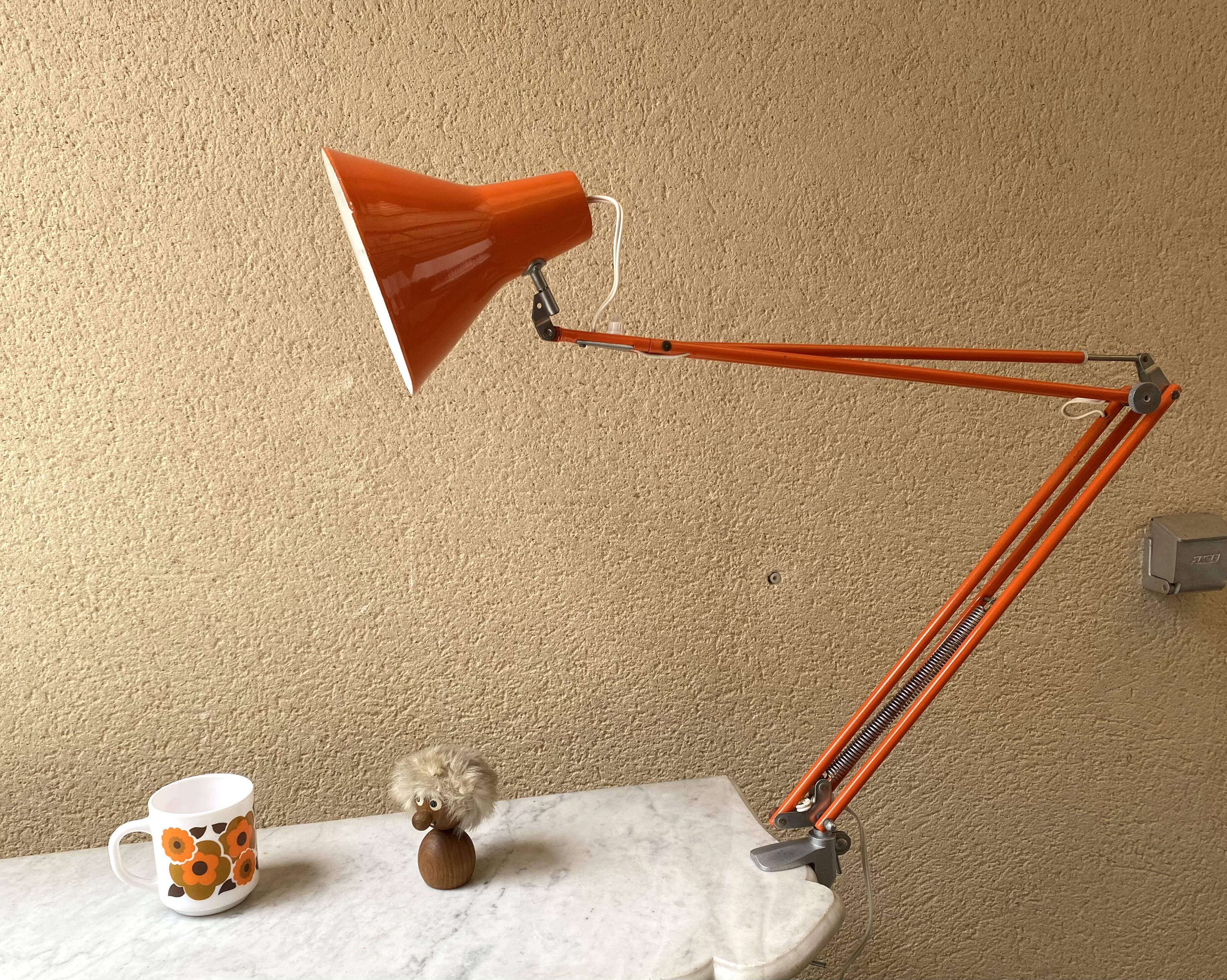 Office lamp architect aluminor France vintage 70s orange