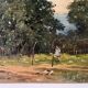Oil painting of a countryside landscape circa 1920, rural scene signed.