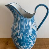 Blue and white speckled enameled pitcher