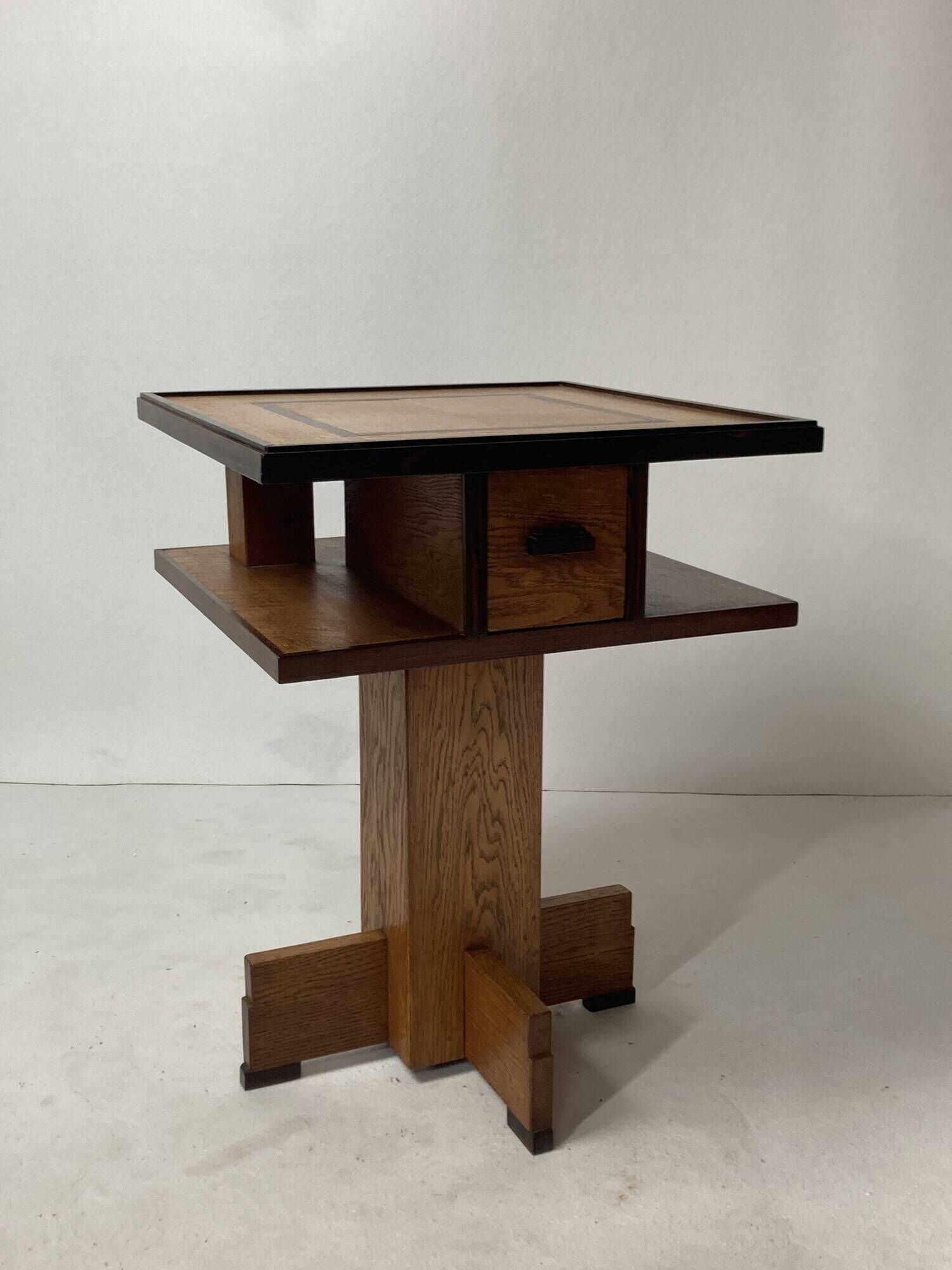 Dutch art deco Amsterdam school oak and coromandel side table, 1930s
