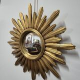 Miroir de sorcière forme soleil doré vintage 1970