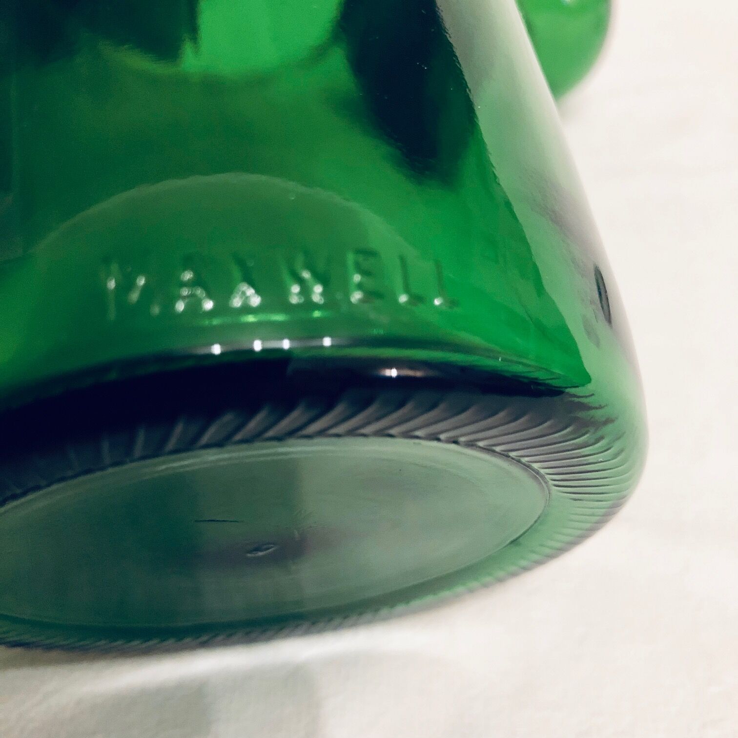 Maxwell 1960s apothecary-style green glass jar