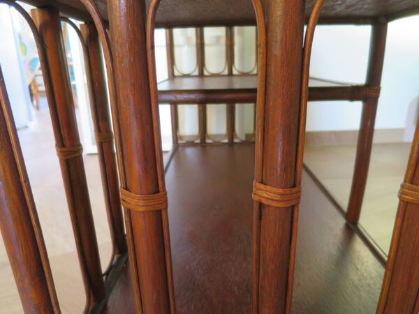 Rétro-Table d'appoint-meuble vinyle -bois rotin et bambou-années 80