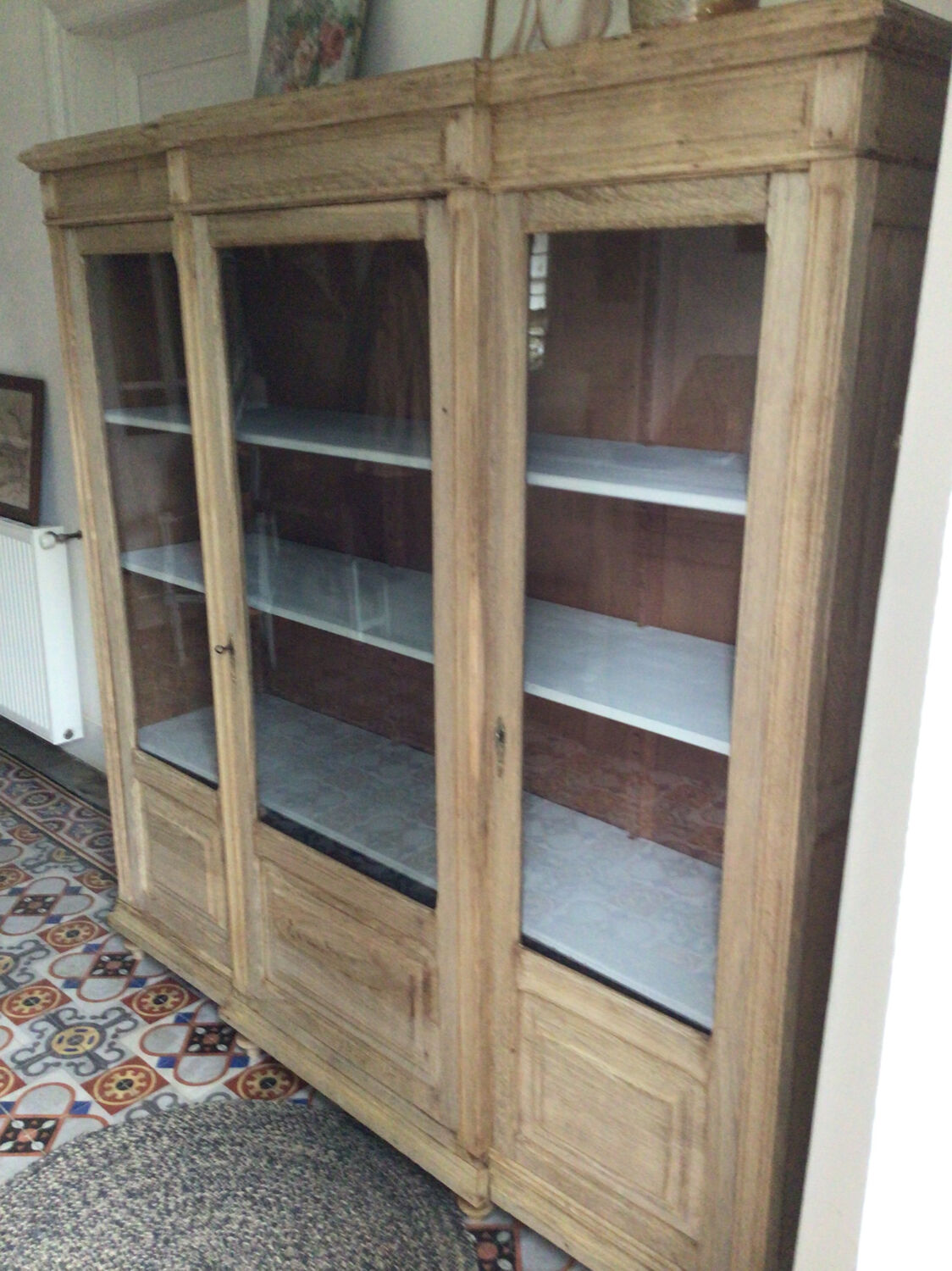 Pickled oak display bookcase