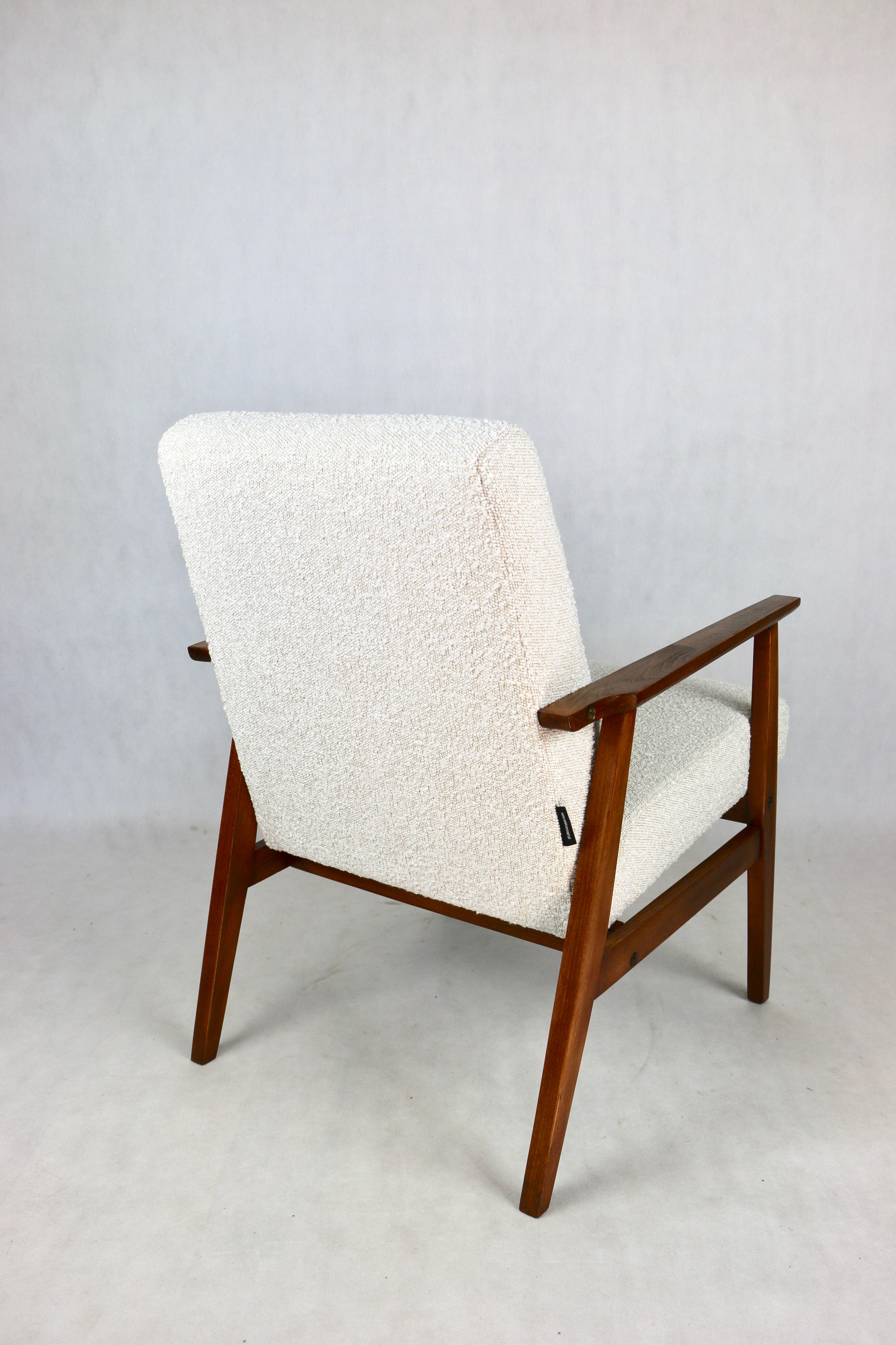 Fauteuil boucle ivoire blanc vintage, années 1970