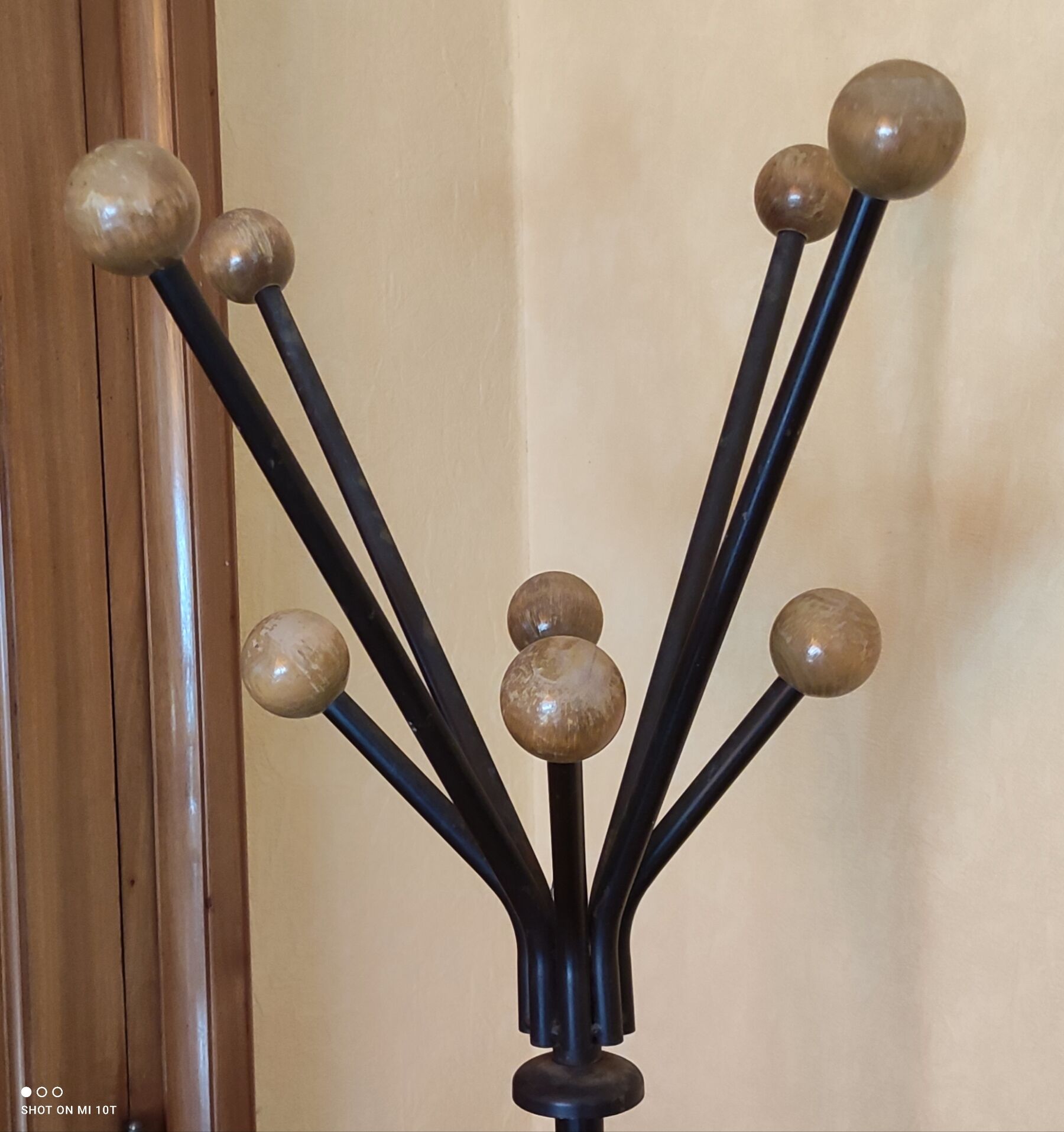 Vintage metal and wood coat rack