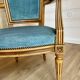 Pair of Louis XVI vintage cabriolet armchairs in duck blue velvet and wood.