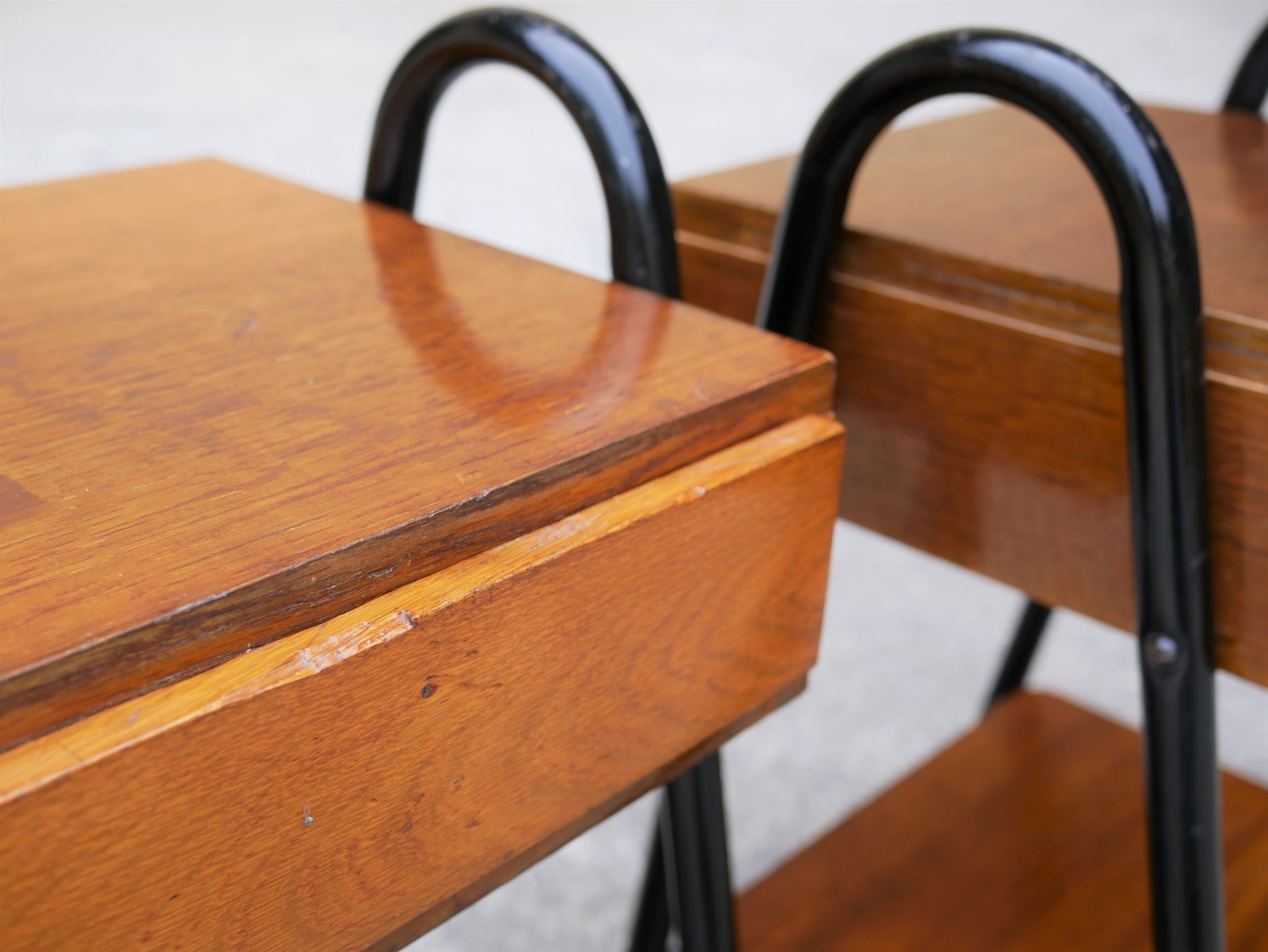 Pair of vintage bedside tables modernists wood and metal