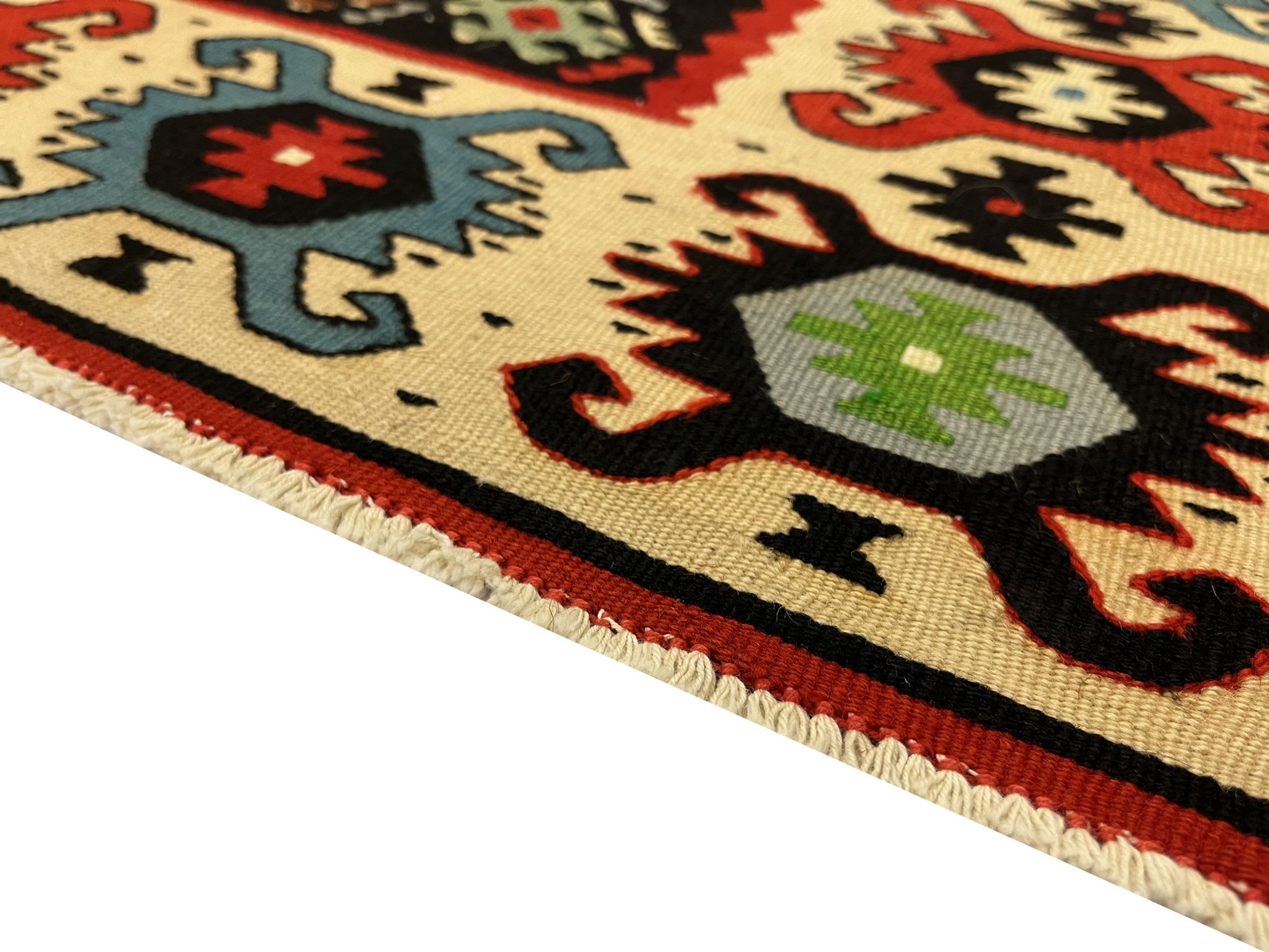 Handmade vintage runner rug red wool turkish area rug - 81x200cm