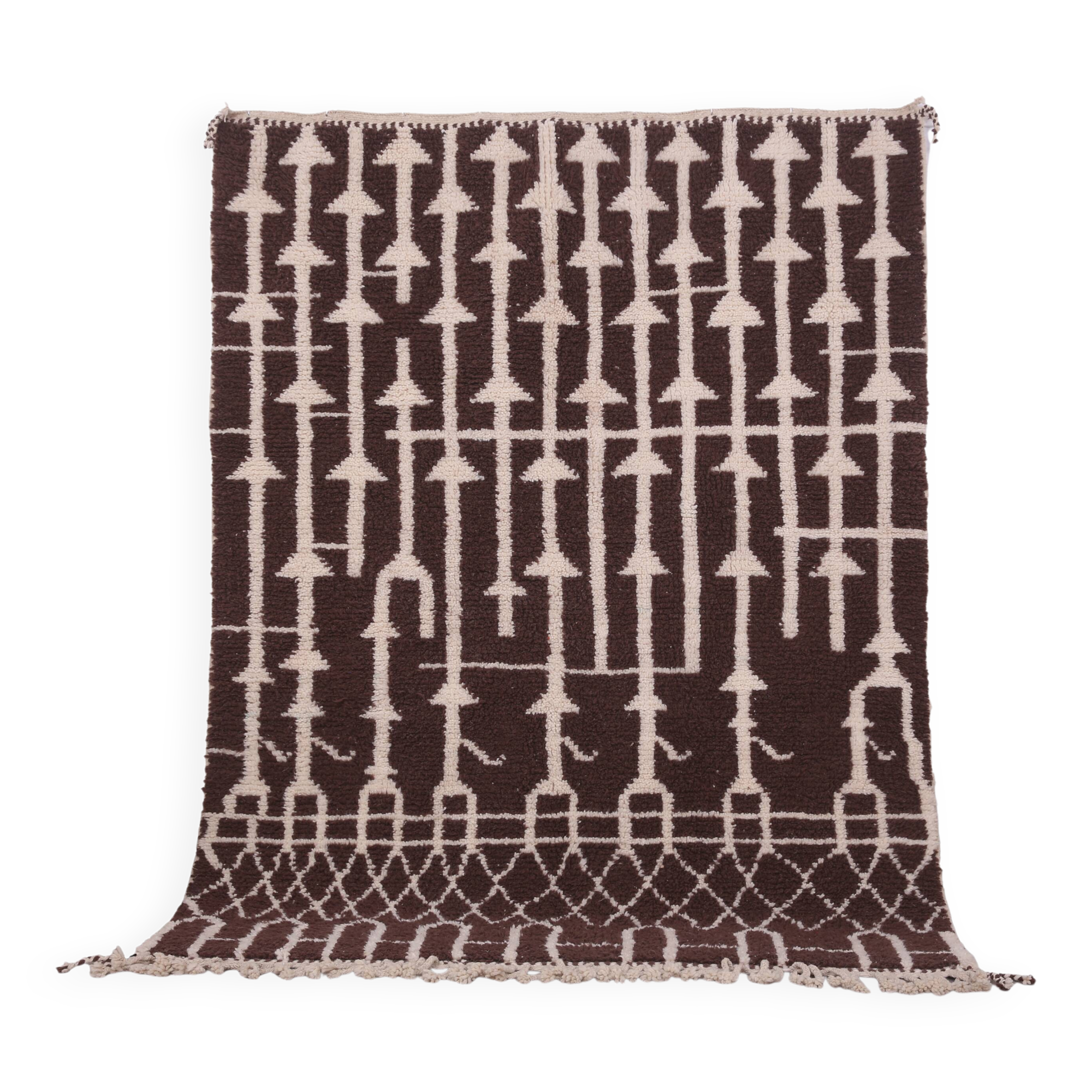 Brown Beni Ourain Rug 183 x 246 cm, Handmade Berber Wool Rug, Vintage Style