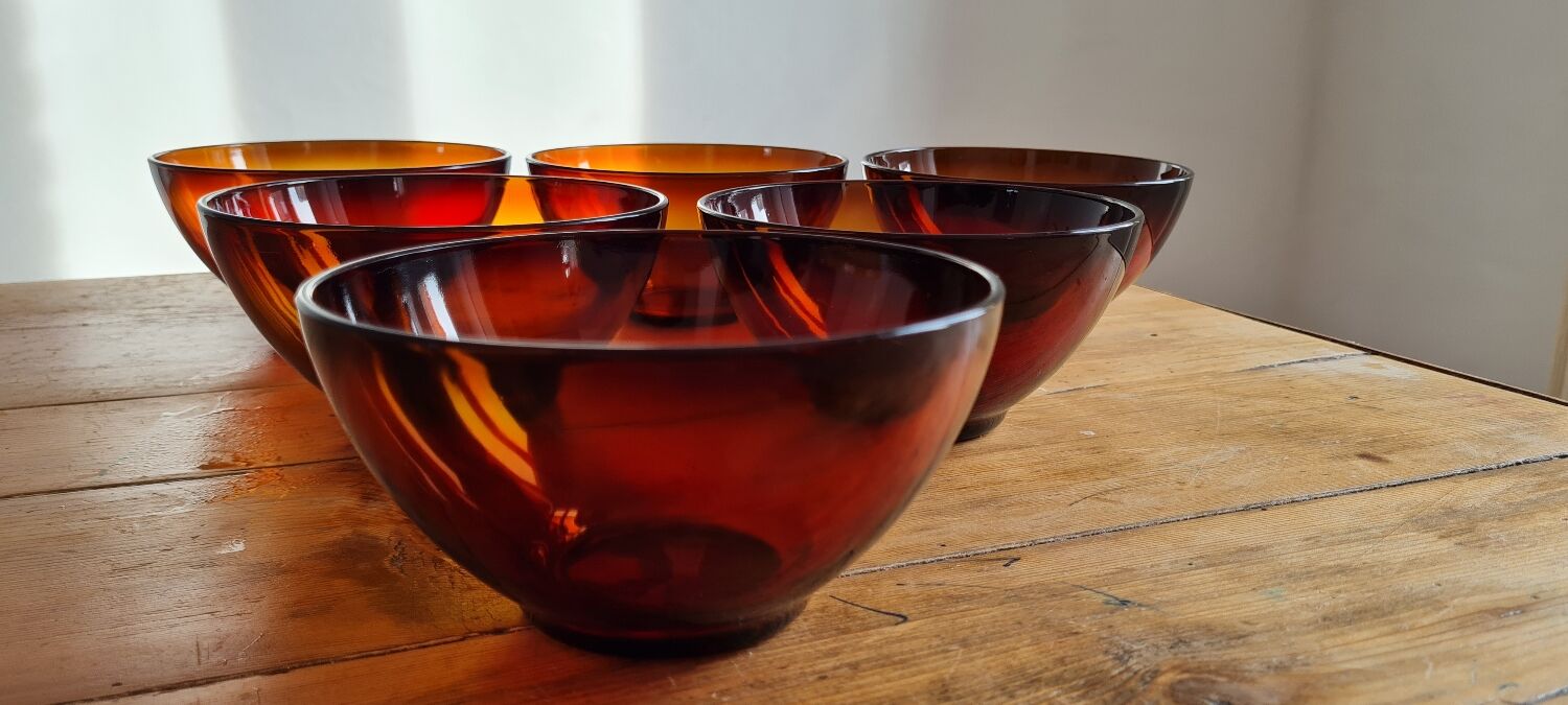 Set de 6 bols en verre ambré arcopal