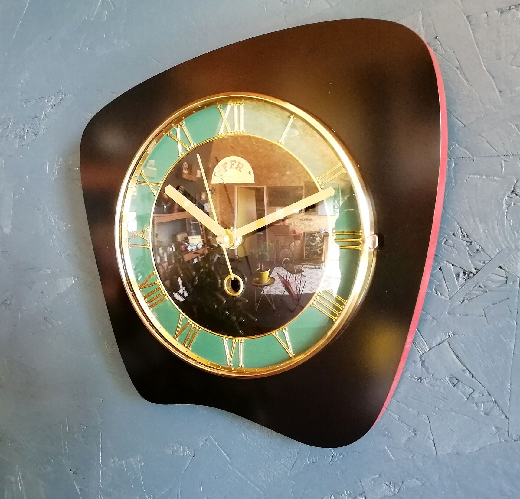 Clock vintage formica silent wall clock "ffr black and green"