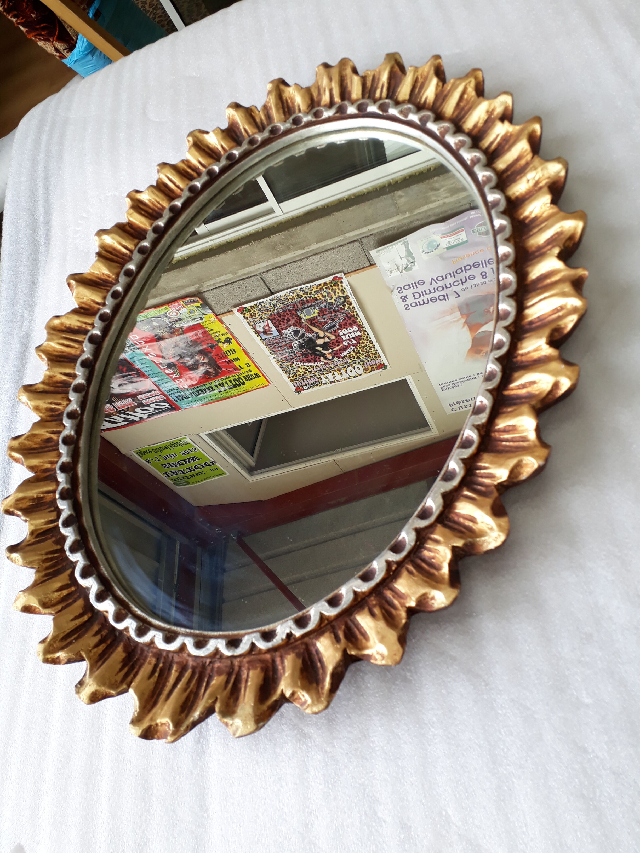 Oval mirror sun wood 1970 size 74x58cm