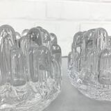 Pair of Sunflower Glass Candlesticks, Göran Wärff for Kosta Boda, Sweden, 1970s