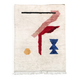 Moroccan Berber rug M'rirt, ecru with colorful patterns, 2.92x2.12m