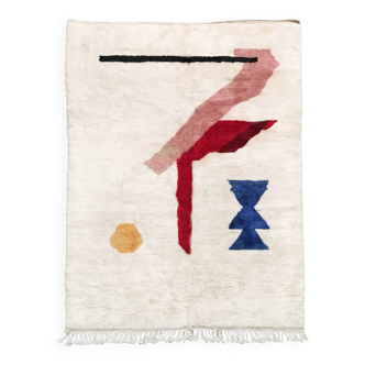 Moroccan Berber rug M'rirt, ecru with colorful patterns, 2.92x2.12m