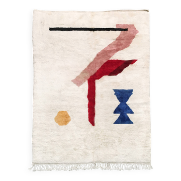 Moroccan Berber rug M'rirt, ecru with colorful patterns, 2.92x2.12m