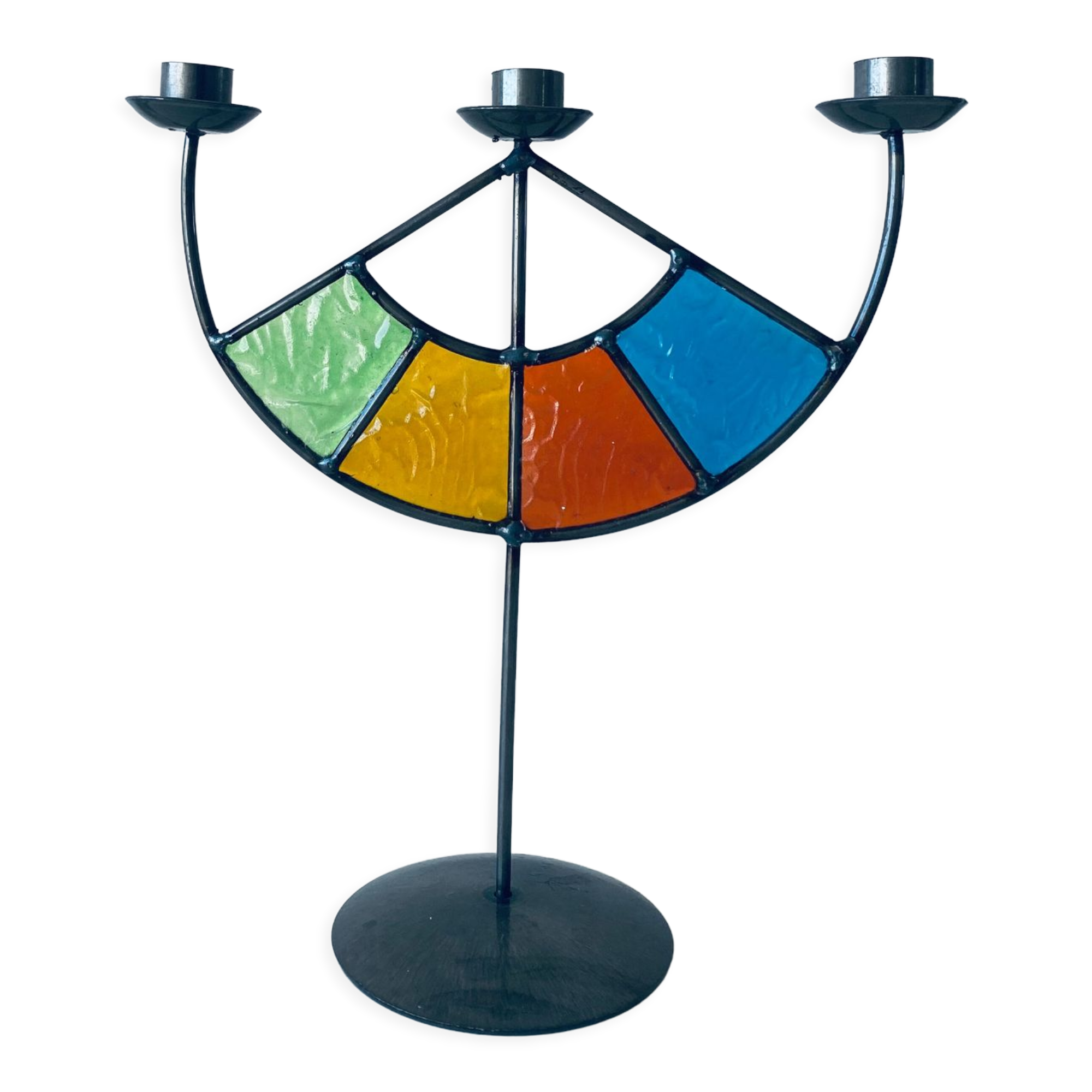 Colorful stained glass candle holder