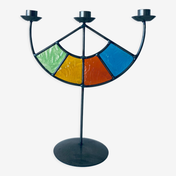 Colorful stained glass candle holder
