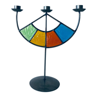 Colorful stained glass candle holder