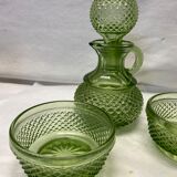 Green glass ramekin pitcher set