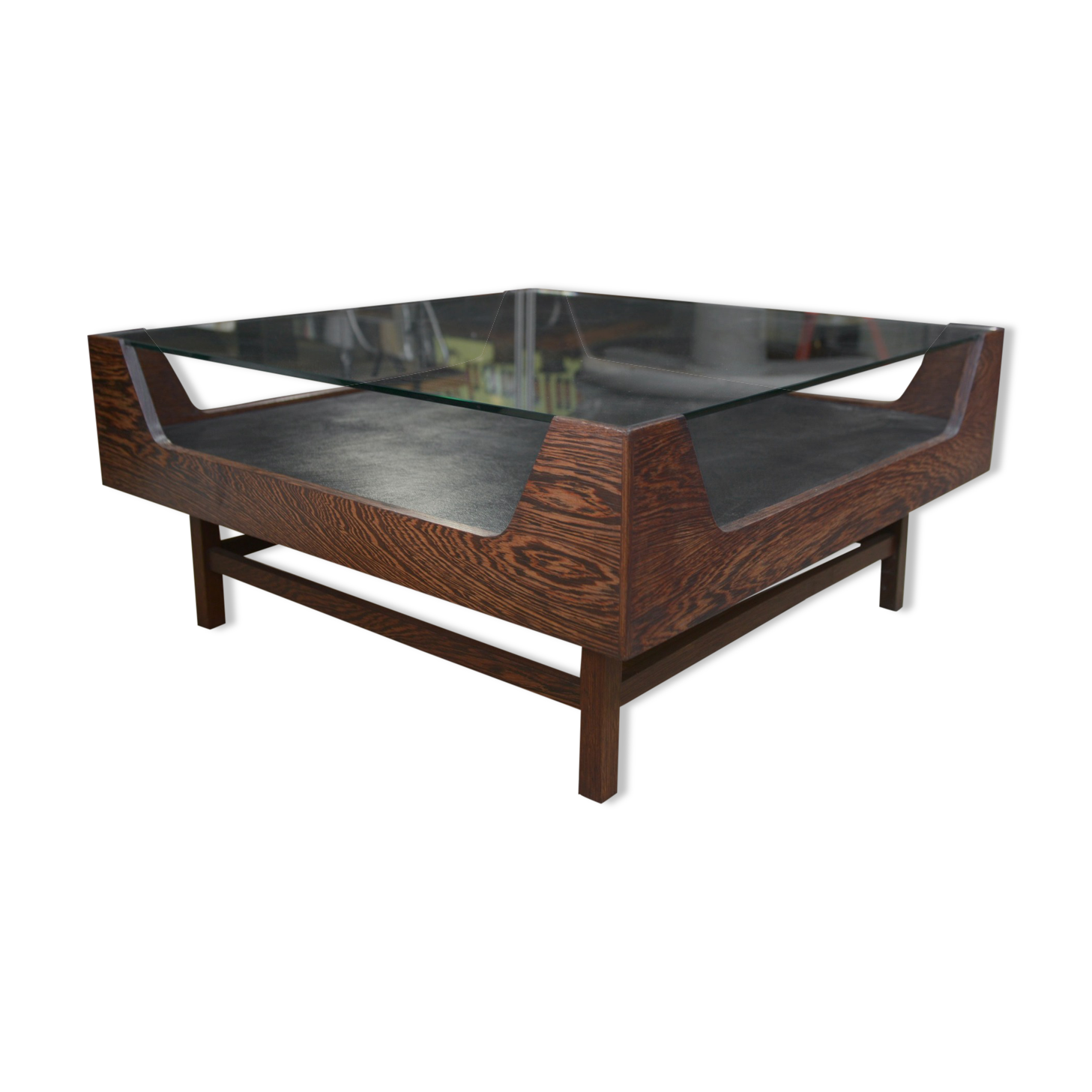 Coffee table in rosewood and glass 1970