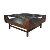 Coffee table in rosewood and glass 1970