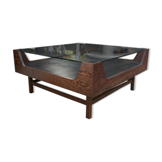 Table basse en palissandre et verre 1970