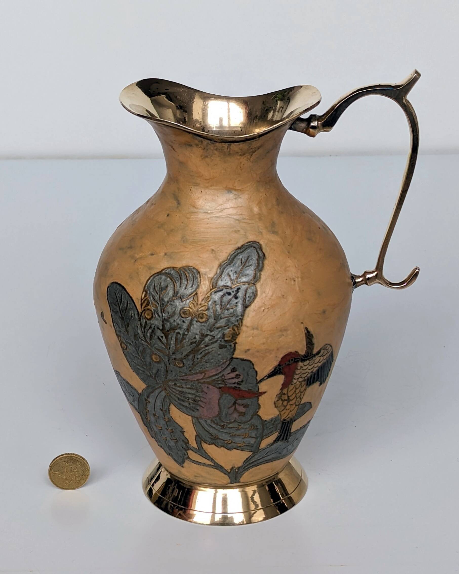 Pitcher, Hand painted brass jug