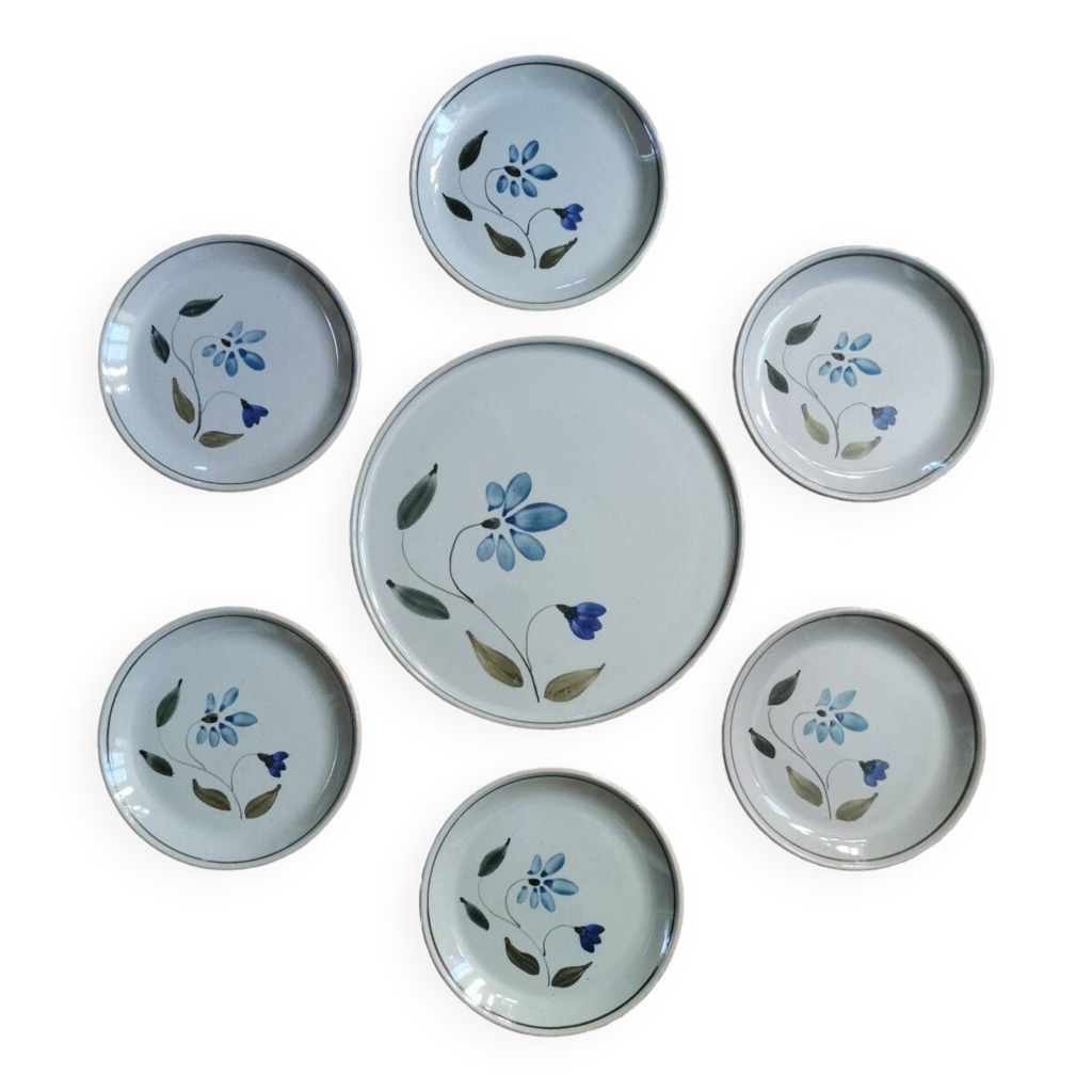Série de 6 assiettes en grès de l’armon France. Beige - Vendu
